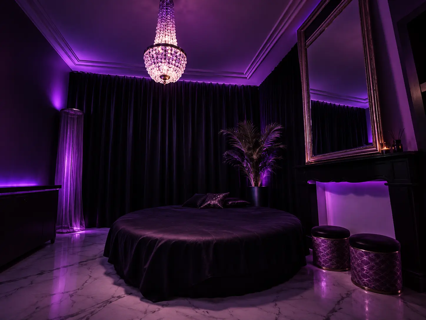 Premium Suite 3 at REGÊNT House with black interior and violet lighting